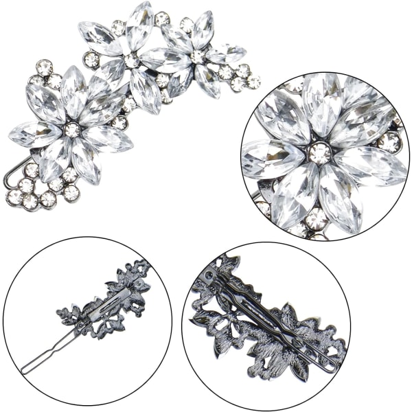 4-PACK Rhinestone brudhårklämma - Crystal Flower Wedding Barrette Elegant hårnålar