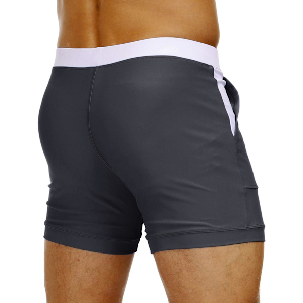 2025 Senaste Modell Herr Badkläder Baddräkter Enfärgade Basic Långa Sim Sport Trunkar Boardshorts med Fickor Grå 32