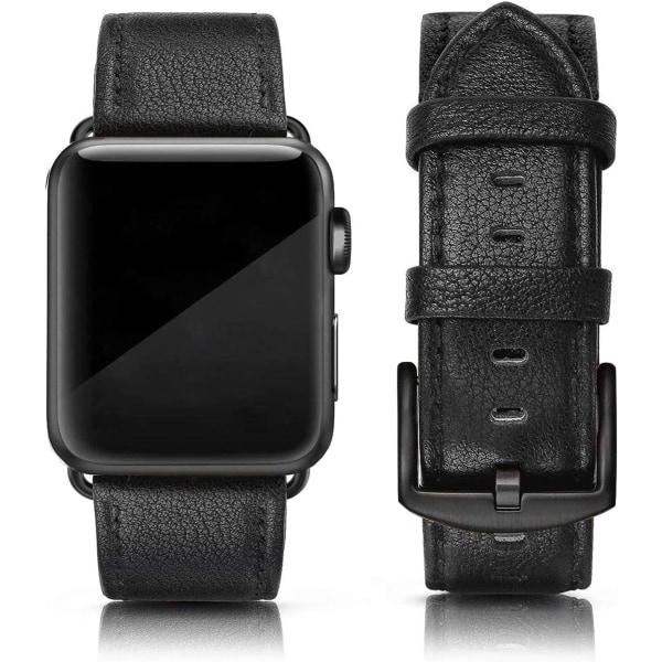 Läderband kompatibel med Apple Watch 45mm 42mm 44mm Lichee Black 42/44/45 mm