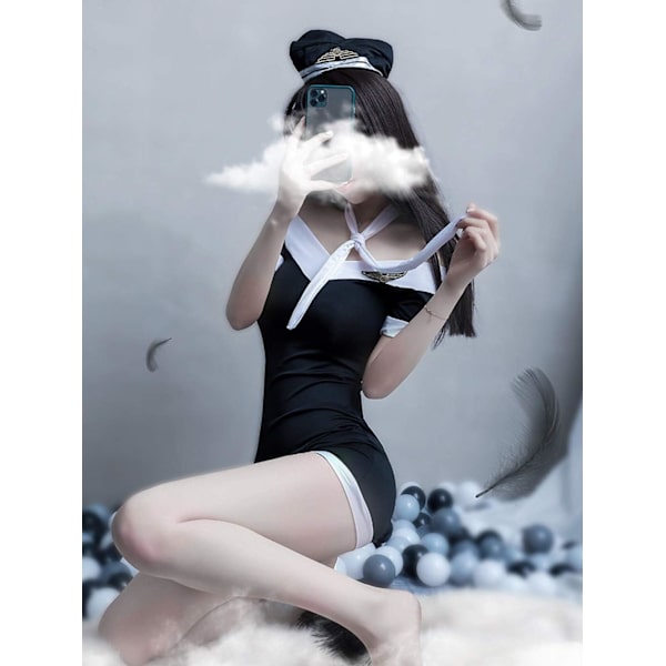 2025 Senaste Modell Xinmiao Sexiga underkläder Flygvärdinneuniform Rollspel kvinnlig passionsdräkt (svart)
