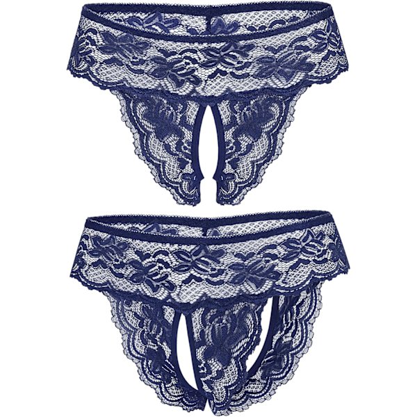 2025 Senaste Modell Trosor för Kvinnor Sexiga Tangas Underkläder Spets Trosor Utskurna G-String Kalsonger Marinblå Medium