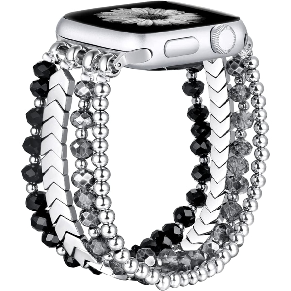 Armbandsband med pärlor som är kompatibelt med Apple Watch Black/Silver/Gray 42mm/44mm/45mm/49mm-S/M