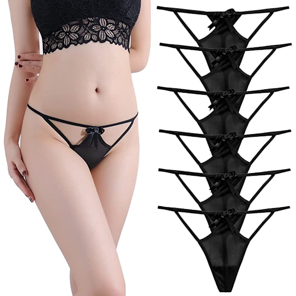 2025 Senaste Modell Dam Silkeslen G-string Underkläder 6-pack Sexiga Nylon Stretchiga T-Back Stringtrosor
