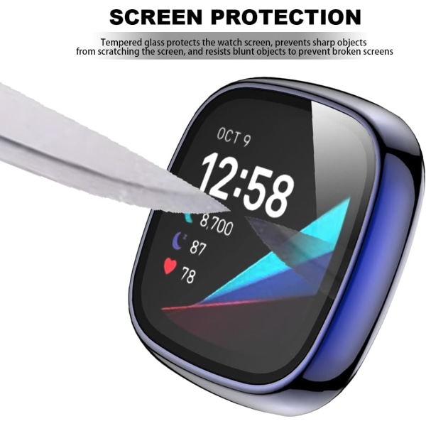 Blått mjukt TPU-pläterat case för Fitbit Sense/Fitbit Versa 3 - Stötsäkert Anti-Drop Cover