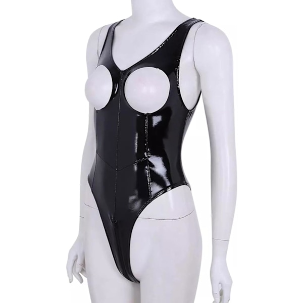 2025 Senaste Modell Latexunderkläder för kvinnor Svart Snörning Läder Bondage Rygglös Teddy Sexig Dam Body Push Up BH Svart