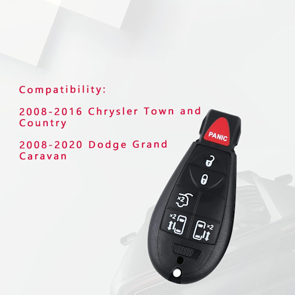 6 Knappar Nyckellös Fjärrkontroll Bilnyckel Fob för Chrysler Town and Country 2008-2016 Dodge Grand Caravan 2008-2020 (M3N5WY78