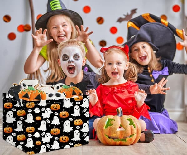 Halloween-kurv Søde kurve til børn Græskarkurv Rektangulær opbevaringskasse Organizer Boks Værelsesindretning (Sort Spøgelse)