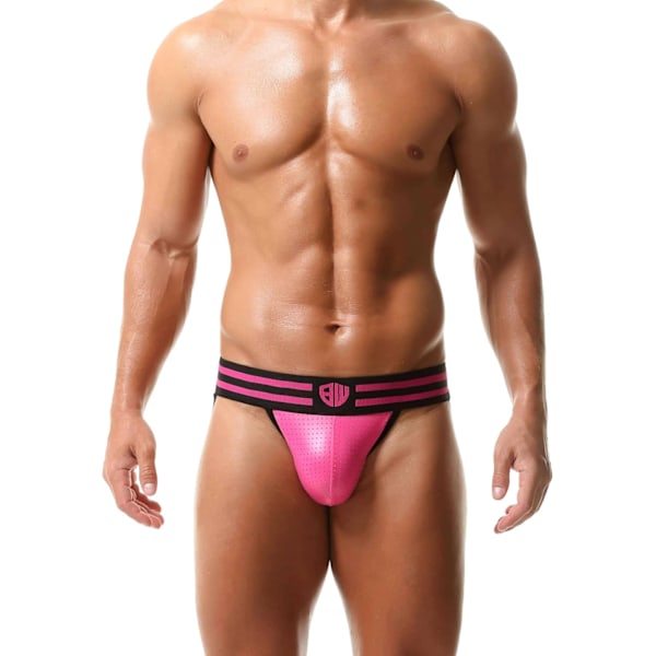 2025 Senaste Modell Perforerad PU Läder Pro Jockstrap Tanga G-string Rosa X-Large