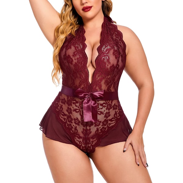 Plus Size Lingerie för Kvinnor Djupt V-ringad Lingerie Halter XXL