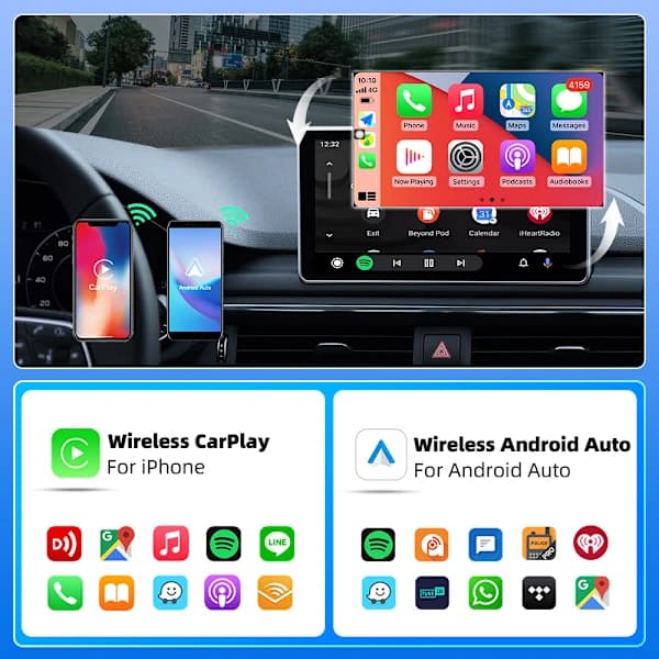 2-in-1 langaton CarPlay-sovitin Android Auto langaton sovitin älykäs USB-dongle Plug and Play WiFi nopea yhteys