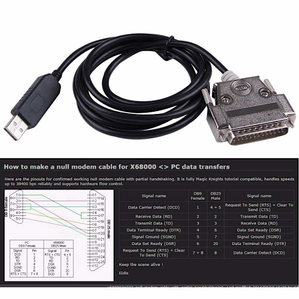 Högkvalitativ helt ny USB till DB25 RS232 Seriell Adapter Konverter Kabel Null Modem för Sharp X68K X68000 PC Kommunikations Programmering