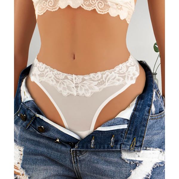 2025 Senaste Modell Sexiga Damunderkläder Tangas De Mujer Spets Trosor V-Form G-String Tanga Vit 642 Stor