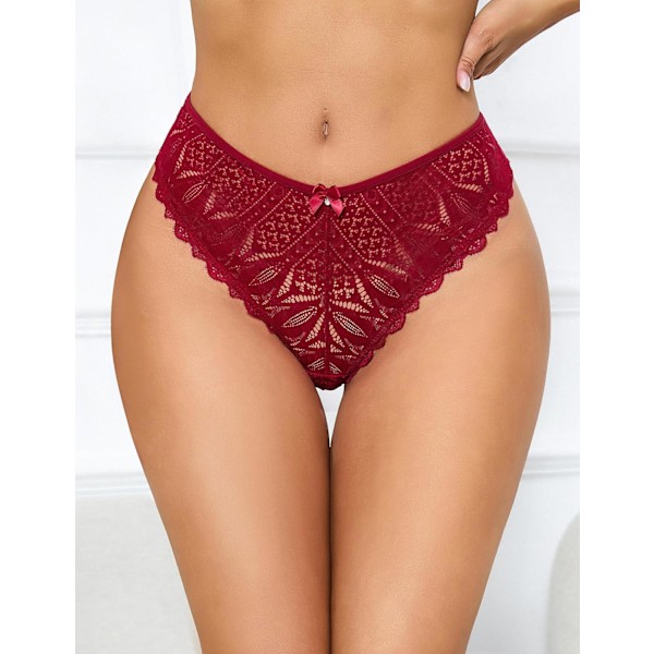 2025 Senaste Modell Sexiga Cheeky Trosor för Kvinnor Spets Kors Bikini Underkläder 1-4 Pack Vinröd XX-Large