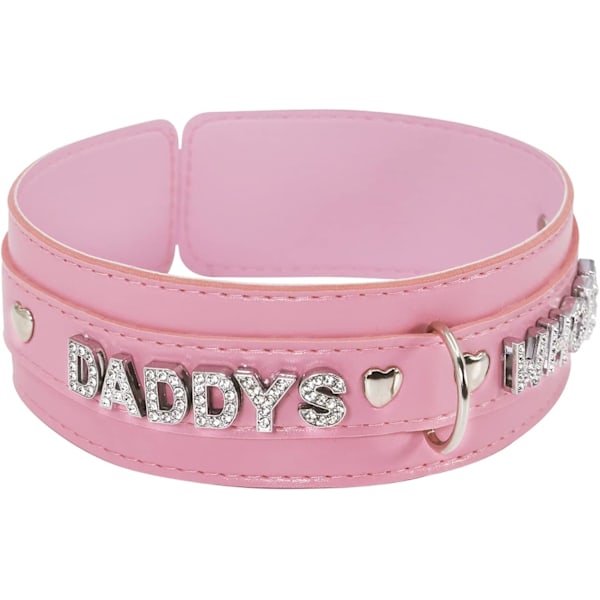 2025 Senaste Modell Rosa Choker Halsband för Kvinnor Läderhalsband Fluffig Punk Koppel Hals Choker Gotisk Cosplay Sexiga Smycken