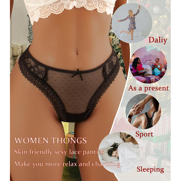 2025 Senaste Modell Dam Spetsunderkläder G-String Tanga Cheeky Mjuka Sexiga Dambikinis Svart 631 Small