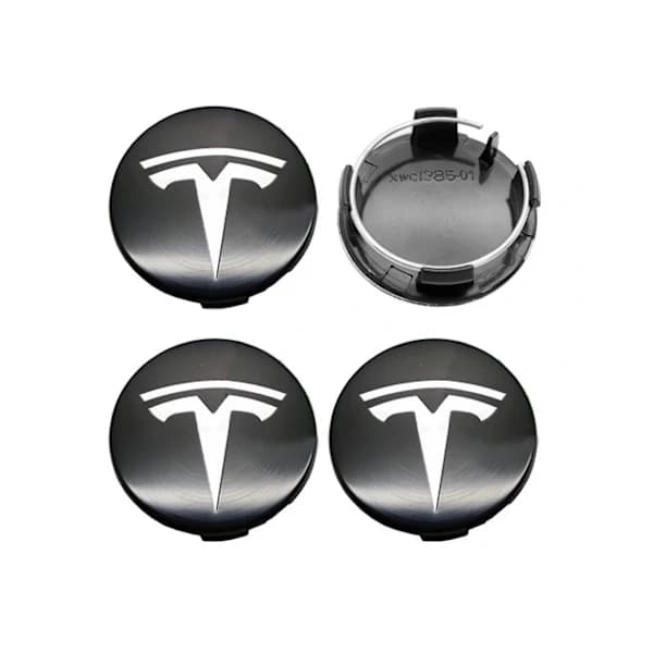 4-pak - Tesla Centerkapsler / Fælgemblemer - Bil 77 Sort/Sølv