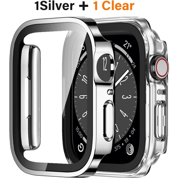 2-pack case som är kompatibelt med Apple Watch Series 8 Silver/Clear 41mm
