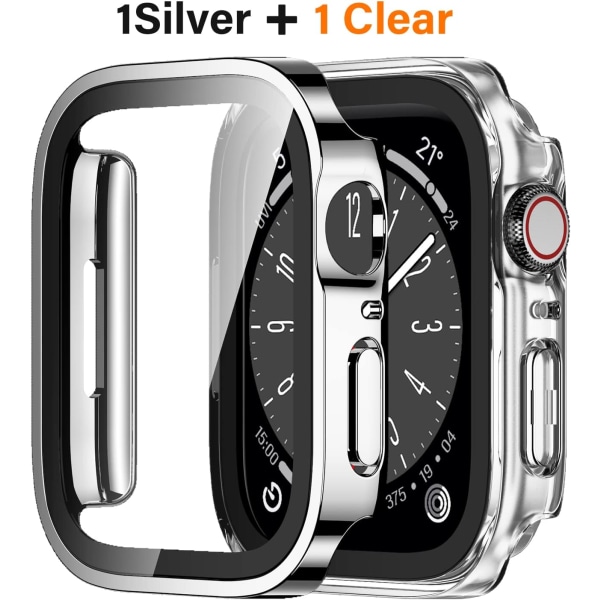 2-pack fodral kompatibelt med Apple Watch Series 8 Silver/Clear 41mm