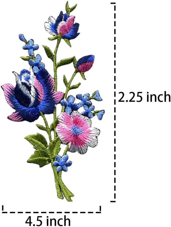 Lyserøde Blå Roser Par Blomster Blomsterbuket Boho Broderede Applikationer Strygemærker