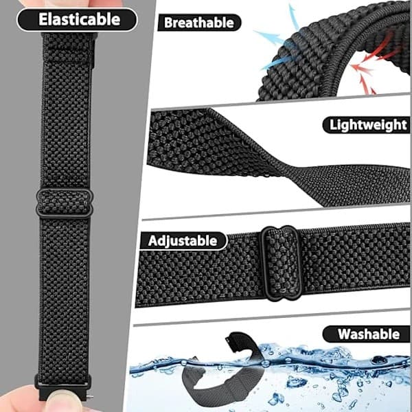Elastisk nylon quick-release urrem - Rembredde: 18 mm, sort og hvid farveskema