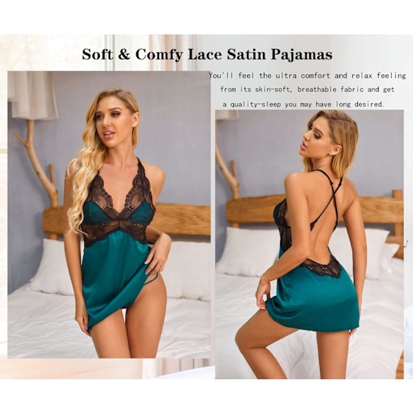 2025 Senaste Modell Dam Underkläder Satin Nattlinne Sexig Spets Chemise Sovkläder V-Ringad Halter Nattklänning
