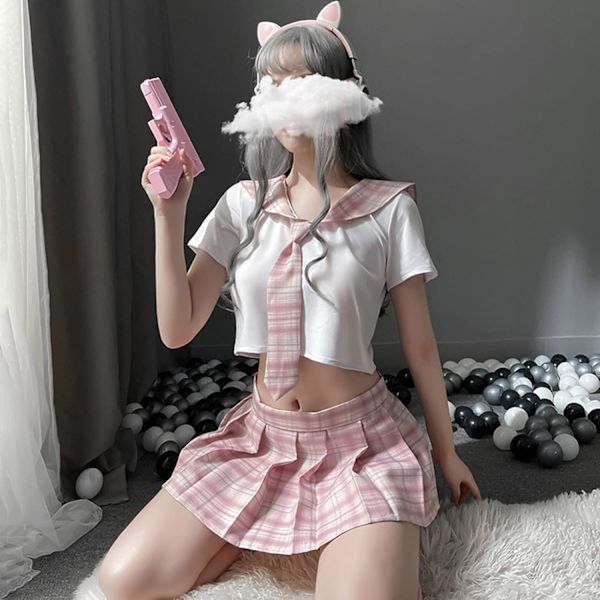 2025 Senaste Modell Skolflicka Outfit Anime Underkläder Japansk Koreansk Skoluniform Sjömansrutiga Kostymer Rosa
