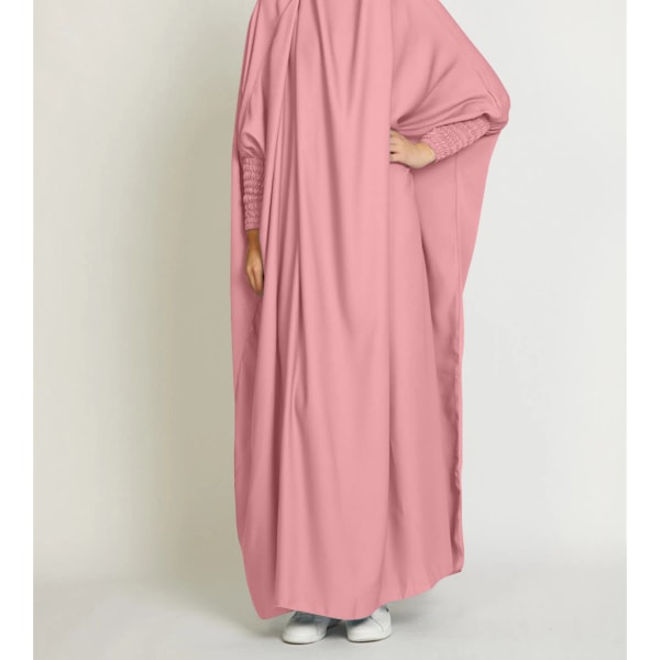 Muslimsk Abaya-klänning i ett stycke för kvinnor, stor bön över huvudet Pink S 2XL