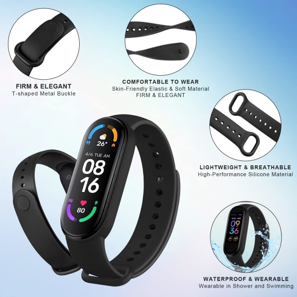 Silikonarmband för Xiaomi Mi Band 5/6 (Svart)