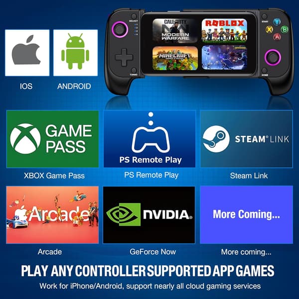 2025 Seneste Model Mobil Spilcontroller til iPhone/Android Trådløs spilcontroller Understøtter Telefoncover - Kompatibel med Xbox Game Pass