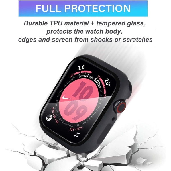 Kompatibel Apple Watch 44mm Series 6/SE/5/4 case med härdat glas