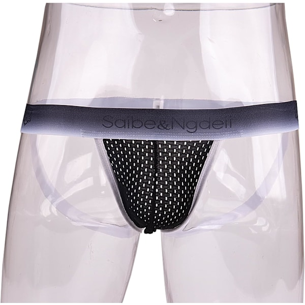 2025 Senaste Modell Herrkalsonger Jockstrap Sexiga Mesh Jock Strap Andningsbara Atletiska Stöd Elastiskt Midjeband Tanga Svart X-Large