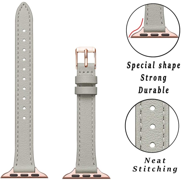 Smala läderband som är kompatibla med Apple Watch Band 38 mm Gray with Rose Gold 42mm/44mm/45mm/49mm