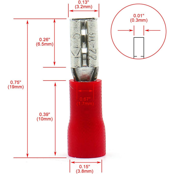 Röd Honisolerad Spade-kabelkontakt Elektrisk Crimpterminal 18-22 AWG (100-pack)