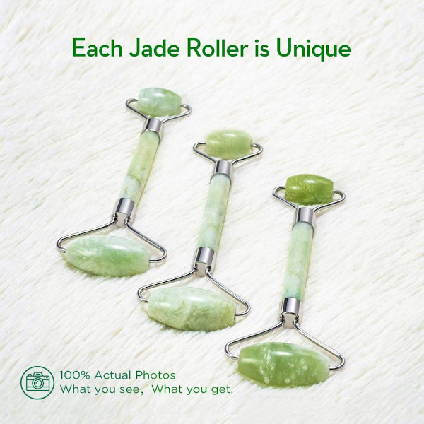 2025 Senaste Modell kimkoo Jade Roller och Gua Sha för Ansikte - 3 i 1 Kit med Ansiktsmassageverktyg, 100% Äkta Naturlig Jade Sten Anti
