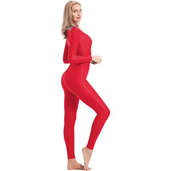 2025 Senaste Modell Vuxen Höghalsad Dragkedja Heldräkt Unitard Helkropps Leotard Bodycon Jumpsuit för Kvinnor Röd Medium