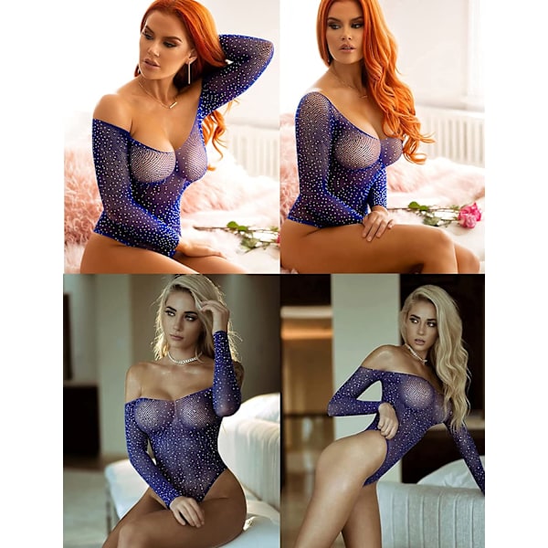 2025 Senaste Modell Damunderkläder Fisknätsbody Glittrande Strass Sexig Mesh Teddy Underkläder