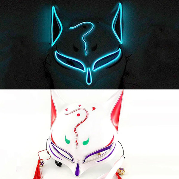 2025 Senaste Modell Halloween LED Kitsune Mask, Japansk Rävmask, Tecknad Rävmask, för Halloween Maskerad Kostym Karneval Fest