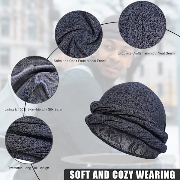 Turban i siden och satin för män och kvinnor - Dubbellager Dark Grey