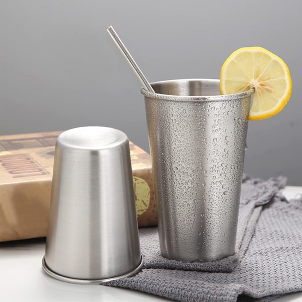 4-pack 24oz Rostfritt Stål Pint-kopp, Hälsosam Osplitterlig och Stapelbar, Metalldricksglas Silver