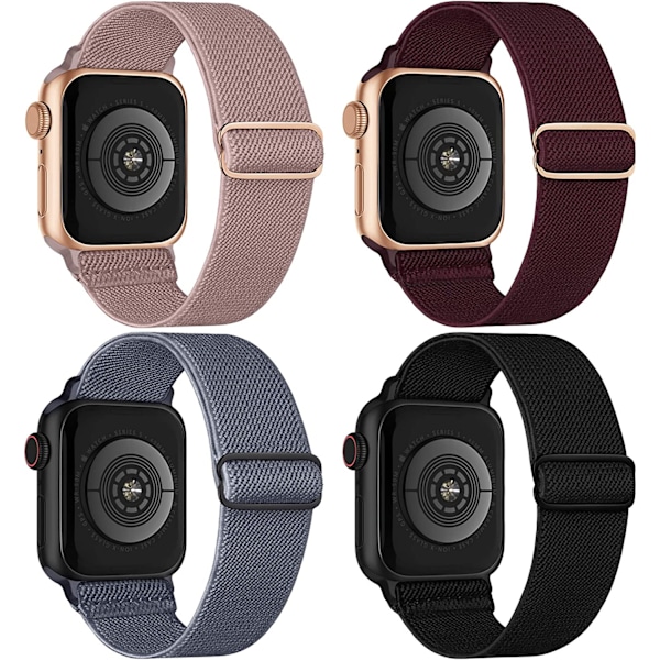 Stretchade Nylon Solo Loop-band som är kompatibla med Apple Watch 4pcs 12 42mm/44mm/45mm/49mm