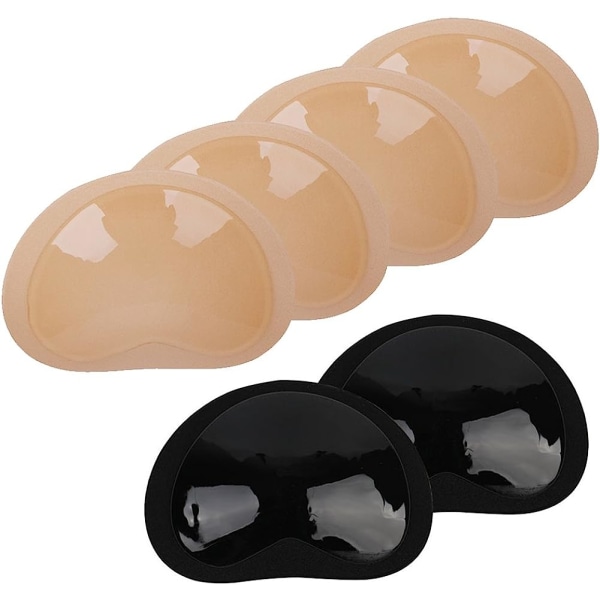 Silikon BH-inlägg Bröstkuddar Klibbiga Push-Up-inlägg 2 Beige +1 Black M