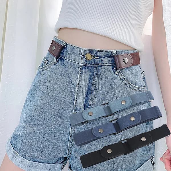 Spännefritt midjebälte för jeans Byxor utan spänne Stretch Elastisk Ljusblå
