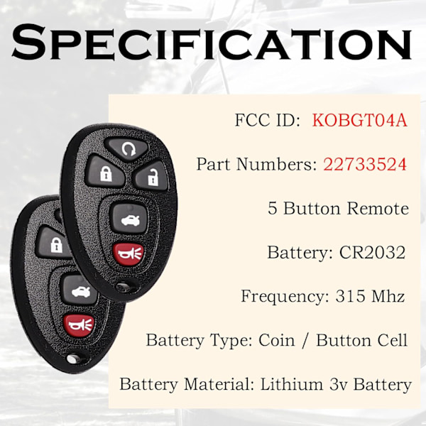 2025 Senaste Modell Fjärrnyckel Ersättning Passar Chevy Malibu 2004 2005 2006 2007 2008 2009 2010 2012 Cobalt Pontiac G5 G6 Grand