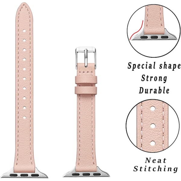 Smal läderband kompatibelt med Apple Watch Band 38mm Pale pink with Silver 38mm/40mm/41mm