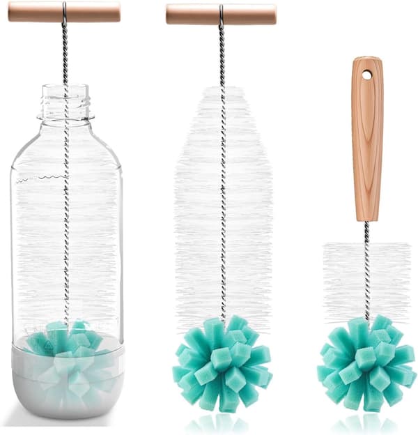 2 flaskborstar, rengöringsborste, kompatibel med sodastream glasflaskor, glassvampborstar, för 1 l läskflaskor, glaskaraffer, dricks
