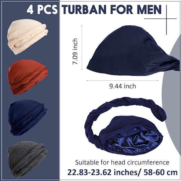 4 stycken turbaner för män Twist huvudband för män Stretch 4PCS 7