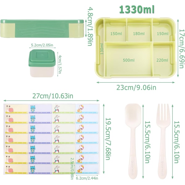 Kids Bento Lunchbox - Snackbox 1330 ML BPA-fri läckagesäkra lunchbehållare för barn Flickor Pojkar Småbarn Arbetsskola