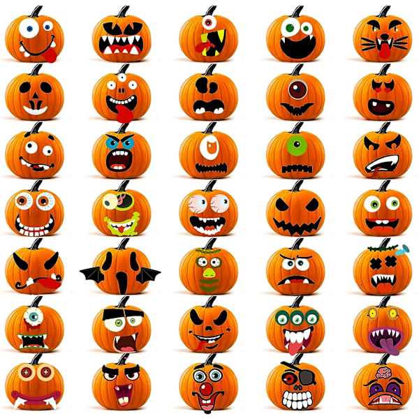 Halloween Pumpa Dekaler (35-pack) - Jack-O-Lantern Ansiktsdekaler