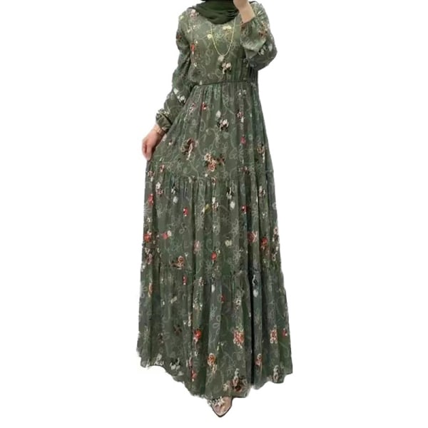 Mode muslimer blomma talande klänning army green 2XL