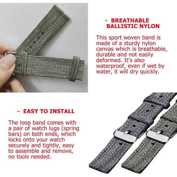 2 st 20mm 22mm Canvas Snabbspänne Klockarmband, Universal Ballistic